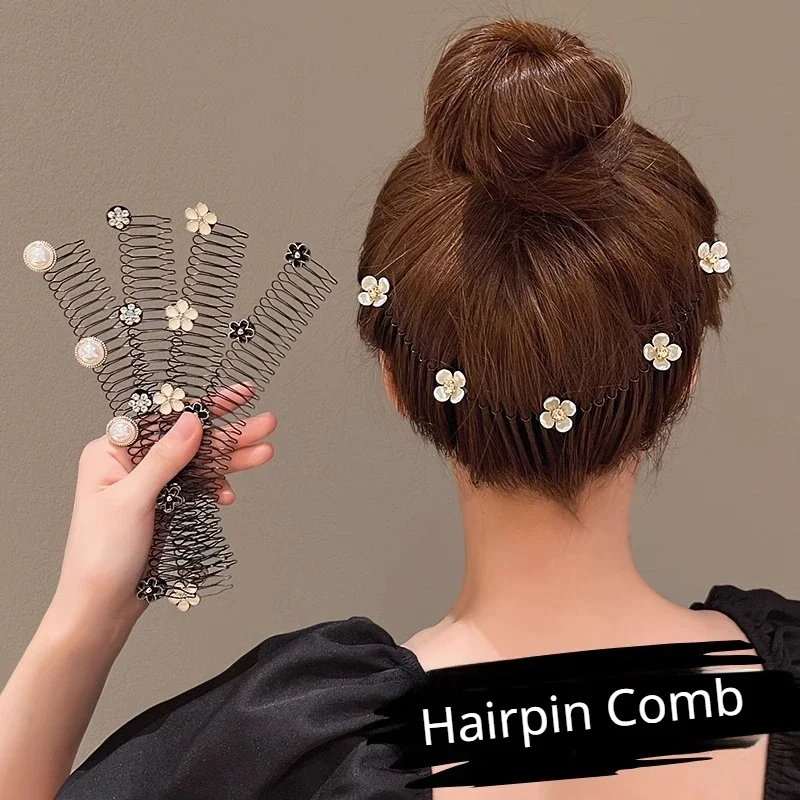 

Korean Women Girls Hair Braiding Hairpin Combs Invisible Flower Stars Broken Hair Fixed Clips Crystal Rhinestone Finishing Clips