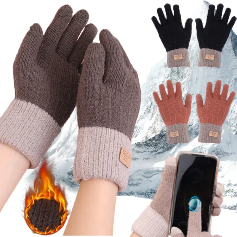 

Winter Warm Glove Men Women Screen Contact Knitted Velvet Mitten Soft Elastic Fashion Thicken Guante Non-slip Full Finger Glove