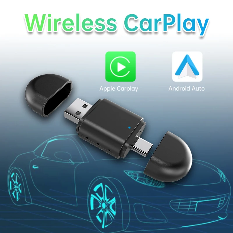 Mini adaptador carplay sem fio usb & tipo-c interface dupla carplay dongle com fio carplay android auto para sem fio wifi6 bt5.0 caixa