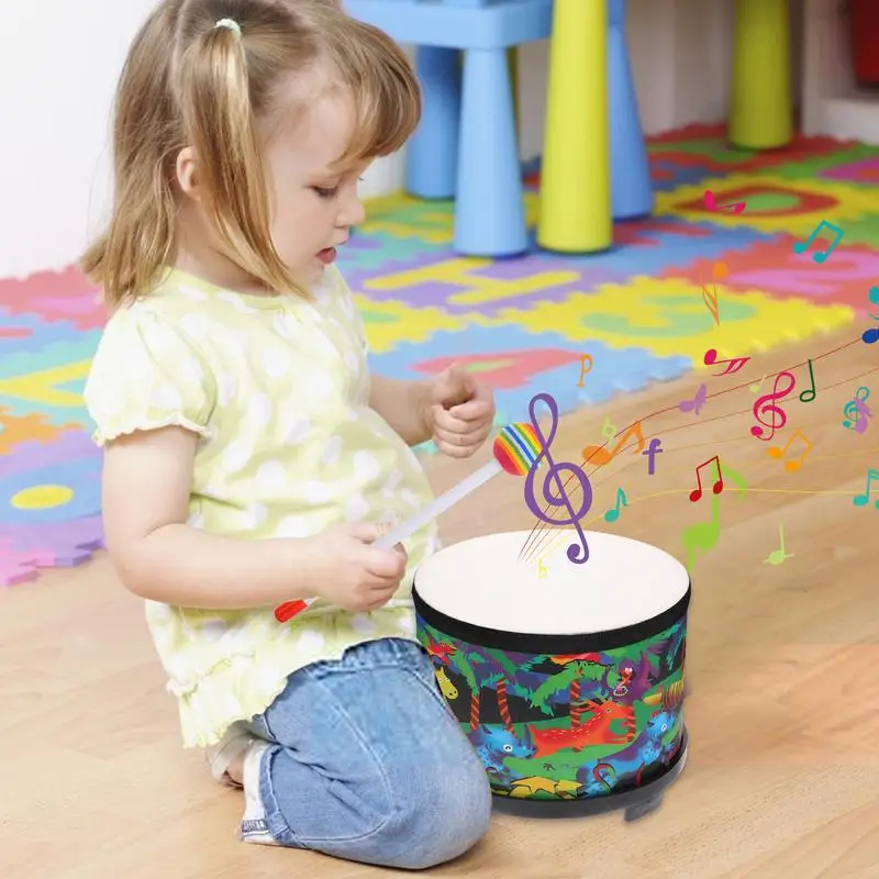 Drum For Toddler 8 Inch Carnival Percussion Instrument Wooden Preschool Floor Babies Drum With 2 Mallets For Christmas