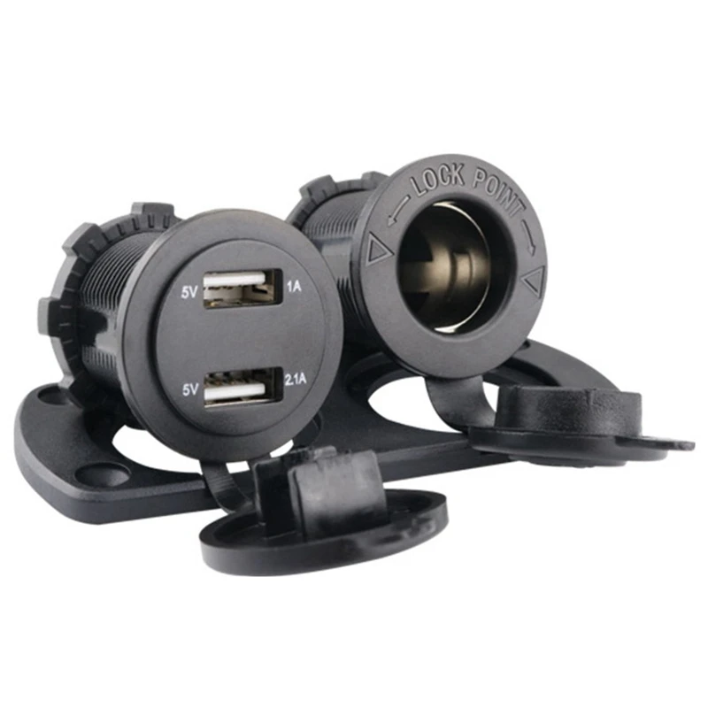 ABHY-12-24V Dual USB Outlet Volt Power Outlet With LED Voltage Display Lighter Socket Switch Panel Adapter For Car Boat