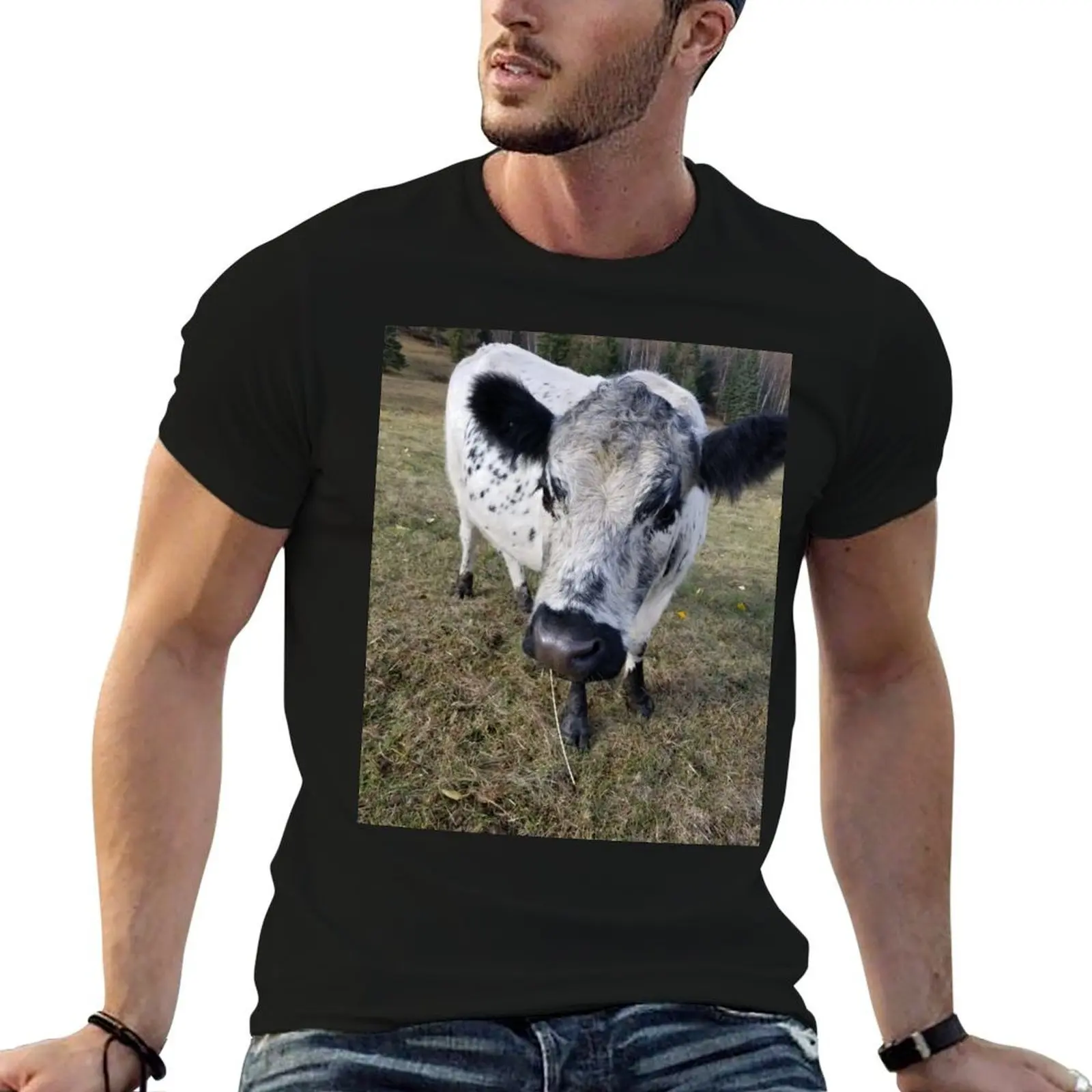 

White and Black Cow T-Shirt man t shirt graphic cotton t shirts high quality T-Shirt