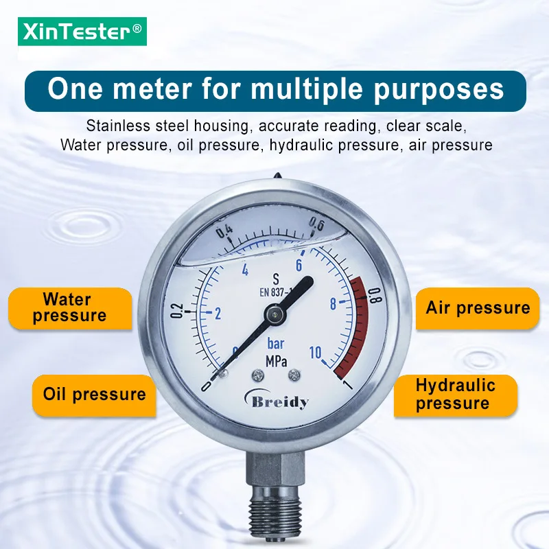 Xin Tester 0-60mpa Anti-vibration Pressure Gauge Radial/Axial Air Hydraulic Water tainless Steel Oil Manometer Thread G1/4 G1/2