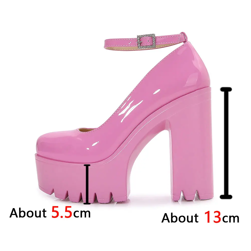 Chunky Heeled Ankle Strap Pumps Sweet Platform Pink Square Heel Woman High Heels Pumps Platform Shoes 2022 Spring Woman Shoes