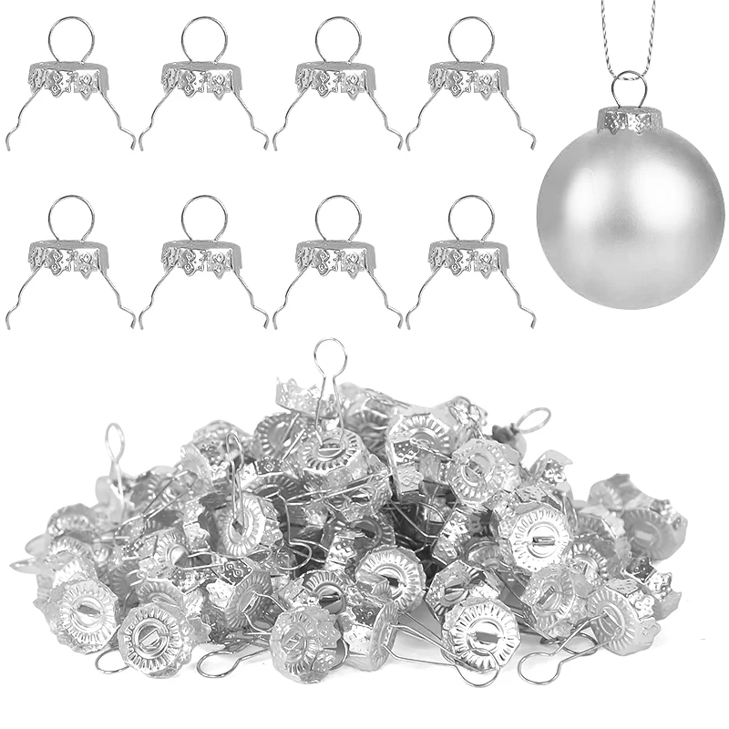 50/100pcs Round Christmas Balls Caps Xmas Ball Hanging Ornaments Removable Metal Cap Christmas Tree Pendants Home Decor New Year