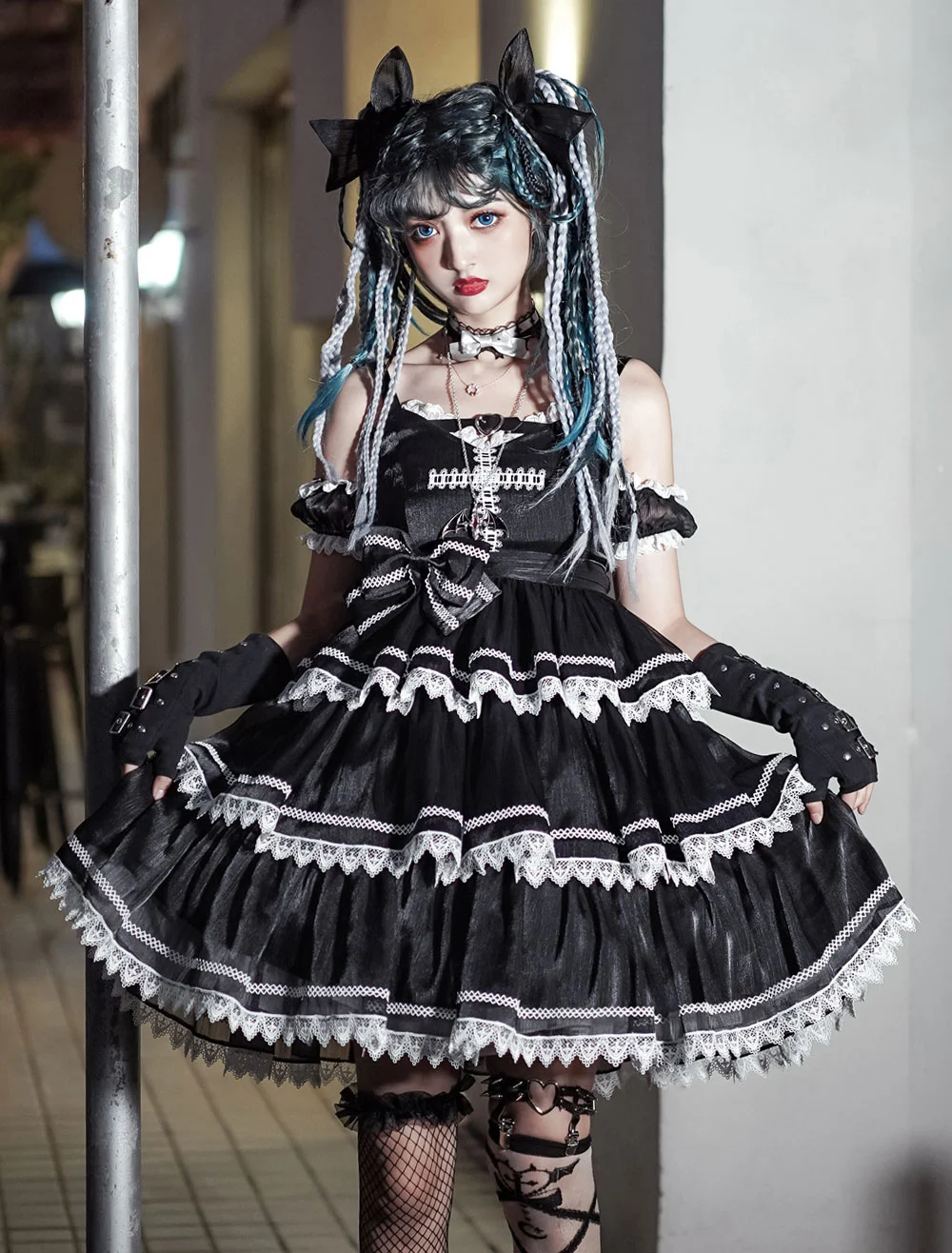 Sweet Lolita JSK Dress Grey Black Sleeveless Dark Lolita Jumper Skirt