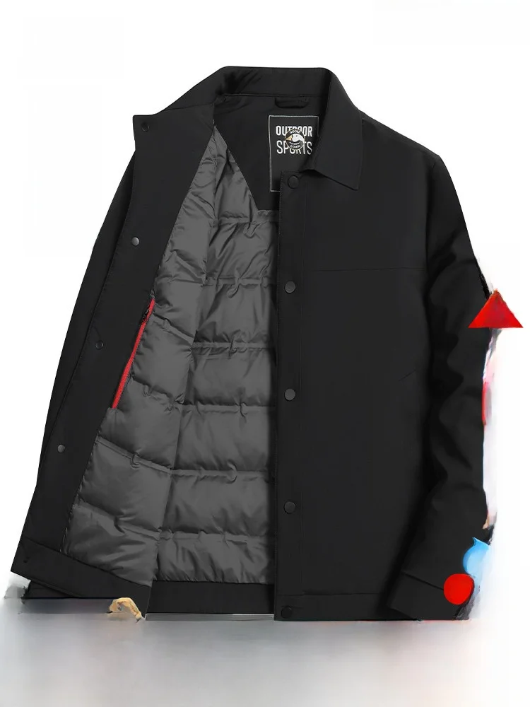 

Новая мужская легкая повседневная теплая куртка-пуховик Snow Flng 2026 с коротким воротником, на гусином пуху, для делового и повседневного стиля