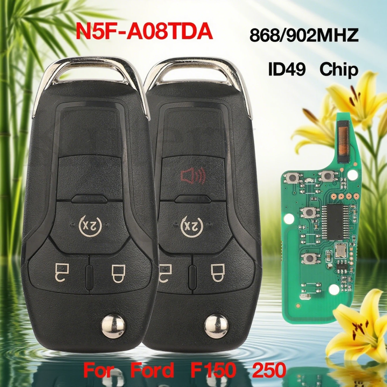 

jingyuqin 3/4 BTN Remote Key FSK 868/902MHZ PCF7945P/HITAG PRO 49 Chip Keyless Entry FOB For Ford F150 250 2015-2020 N5F-A08TDA