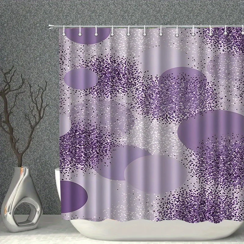 1pc with Hook Shower Curtain, Simple Purple Floral Ball Printing Pattern, High-end and Elegant, Machine-washable, Suitable for B