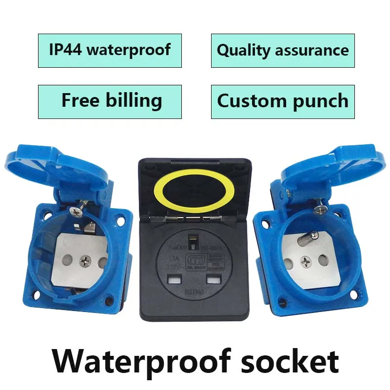 

16A European/French/English waterproof socket IP44 Industrial household AC power dust-proof socket contact generator 250V