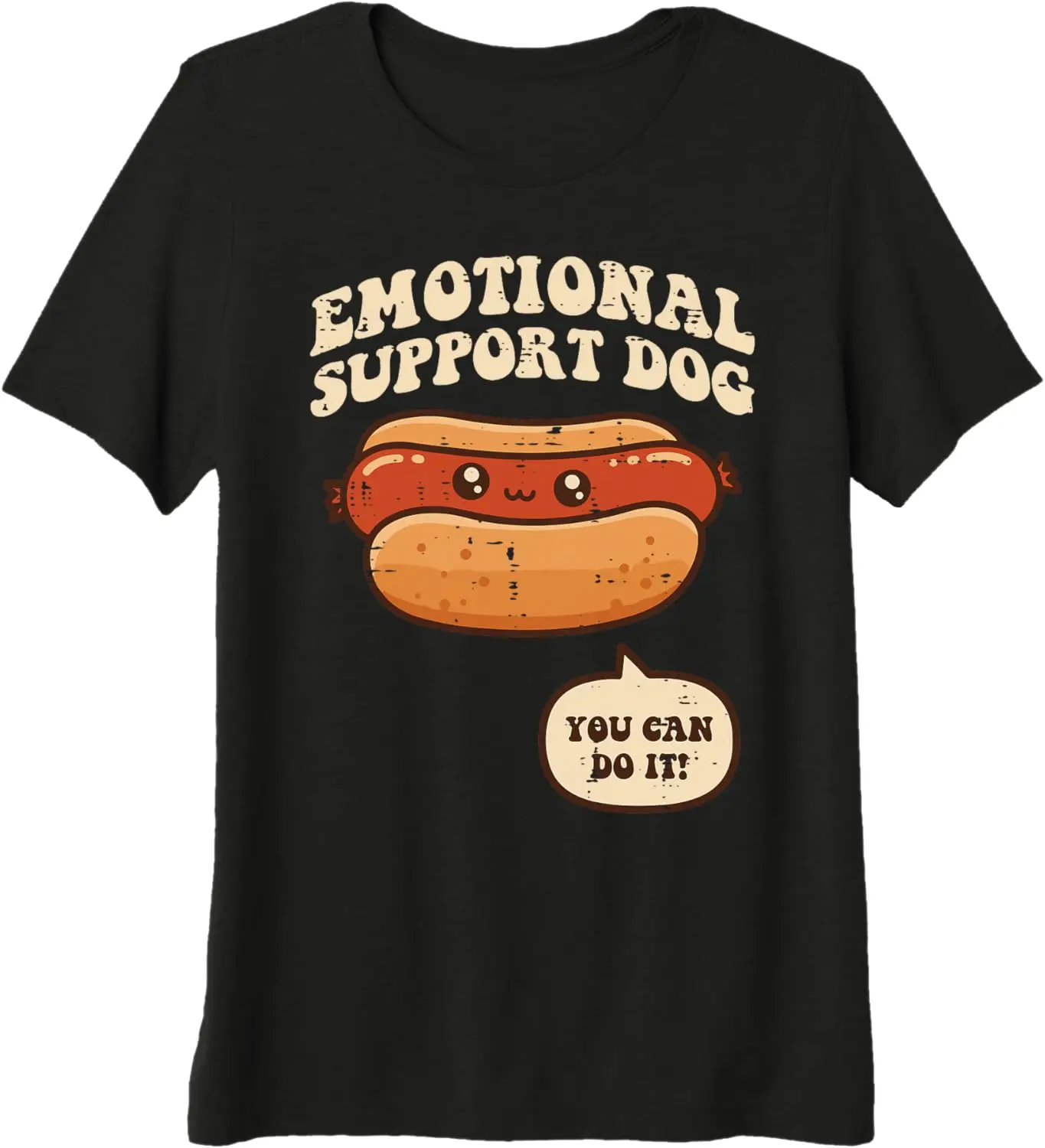 Emotional Support Hotdog Funny Graphic Tee Cute Food Cartoon Print Casual T-Shirt for Men and Women