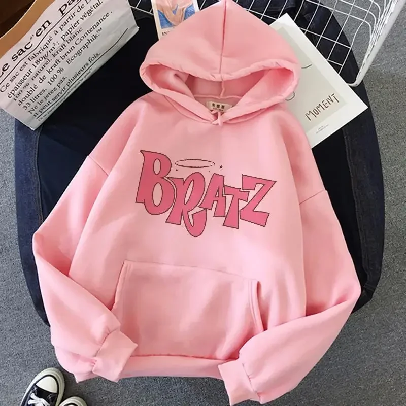 Bratz-Sweat à capuche imprimé lettre pour hommes et femmes, sweat à capuche grande taille, Hip Hop, manches longues, Streetwear unisexe, vêtements