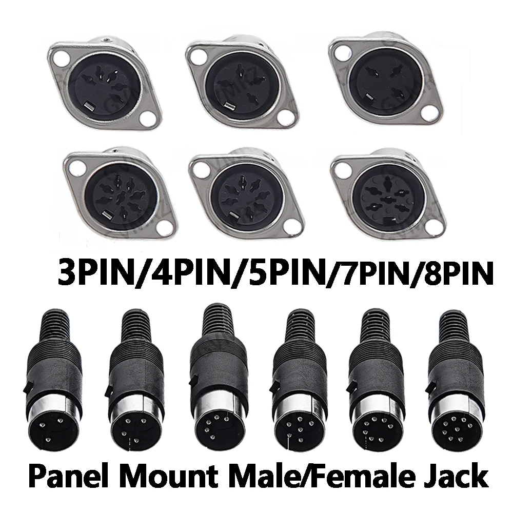 2PCS/lot  3PIN/4PIN 3/4/5/6/7/8PIN 3P 3PIN/4PIN/5PIN Panel Mount Male Female Jack DIN Adapter MIDI Cable Connector5  5PIN