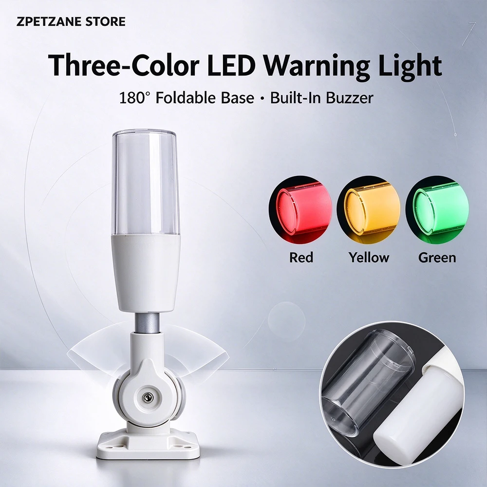 Integrated LED 3-Color Stack Indicator Light, Industrial Alarm Signal Lamp With Buzzer, 24V 220V For CNC Machinery