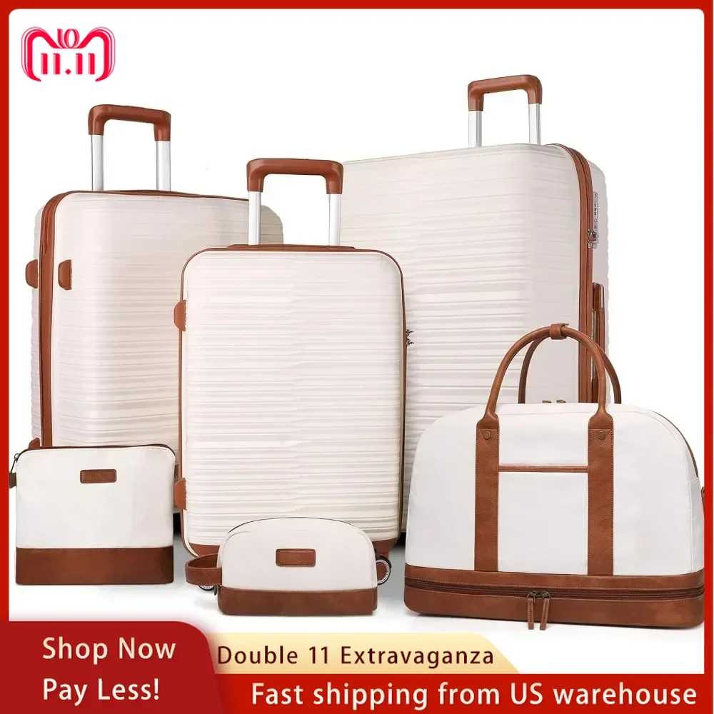Travel Luggage Sets 6 Piece with TSA Lock, Lightweight ABS Hard Shell Carry On Suitcase Set with 360° Double Wheels,Luggage