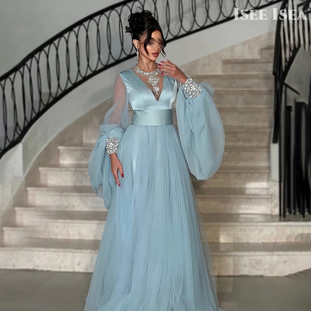 빈티지 스타일 이브닝 드레스 튤 퍼프 슬리브 포멀 가운 브이넥 맥시 드레스 웨딩 게스트용 맞춤형 이브닝 드레스