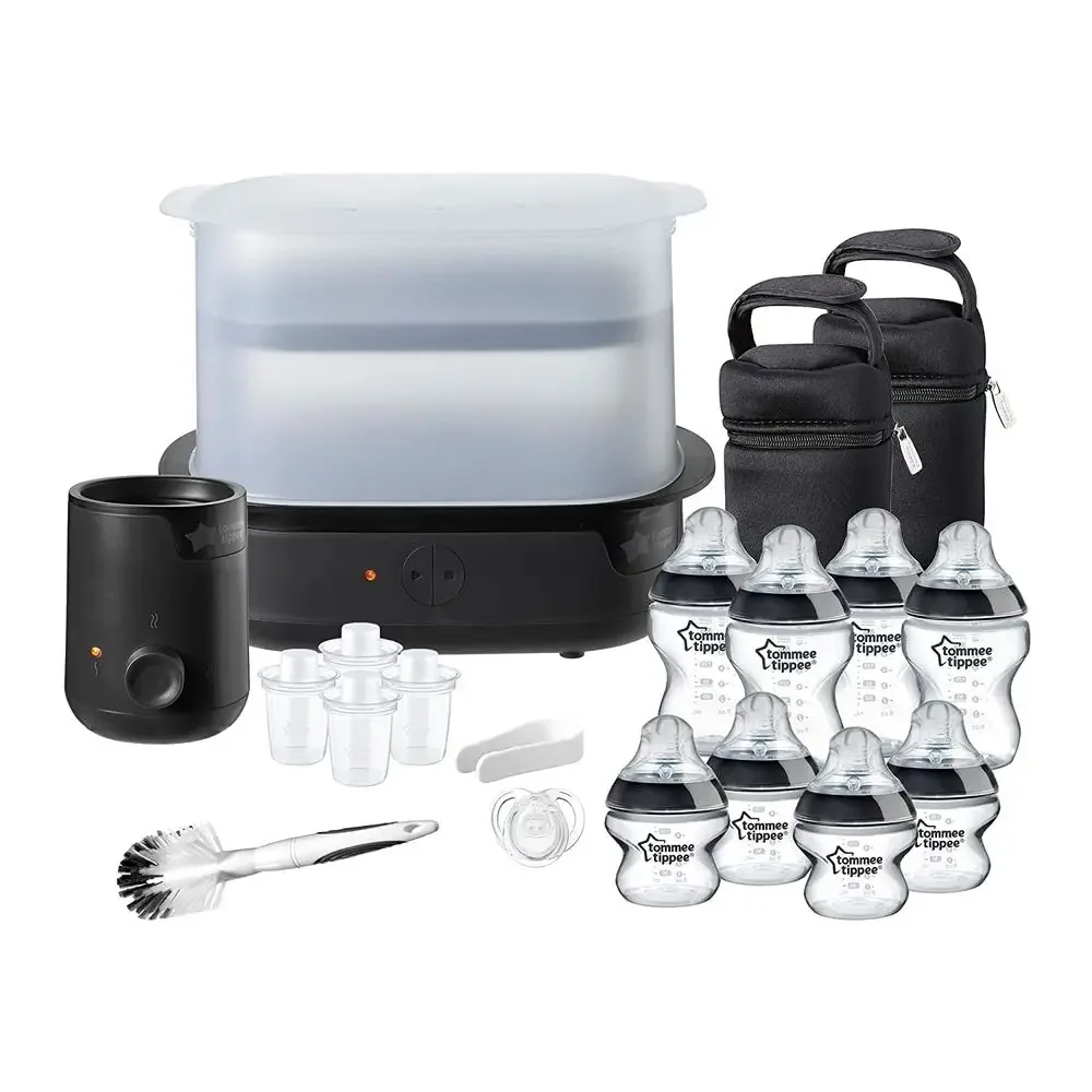 

Tomee Steriliser, Warmer and 8x Bottles Complete eeding Set, Black