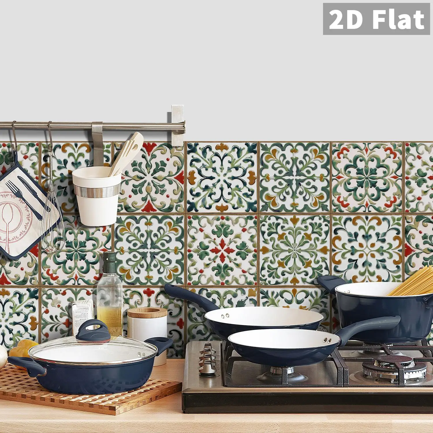 

Green, red, brown retro flower tiles, ceramic tile stickers, kitchen, bathroom, living room background wall decoration stickers