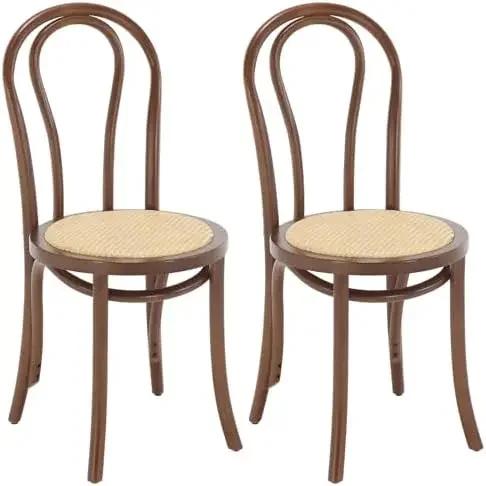 Vintage Dining Chairs Set of 2, Thonet Soild Wood Rattan Dining Room Chairs Armless French Country Kitchen Chairs
