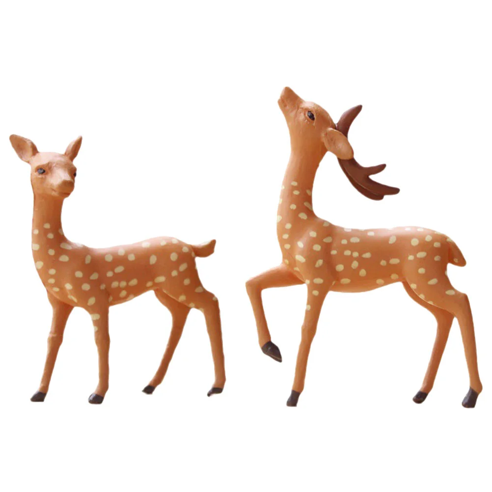 

2 Pcs Animal Model Sika Deer Ornament Home Decor Statue Pvc Decorations for The