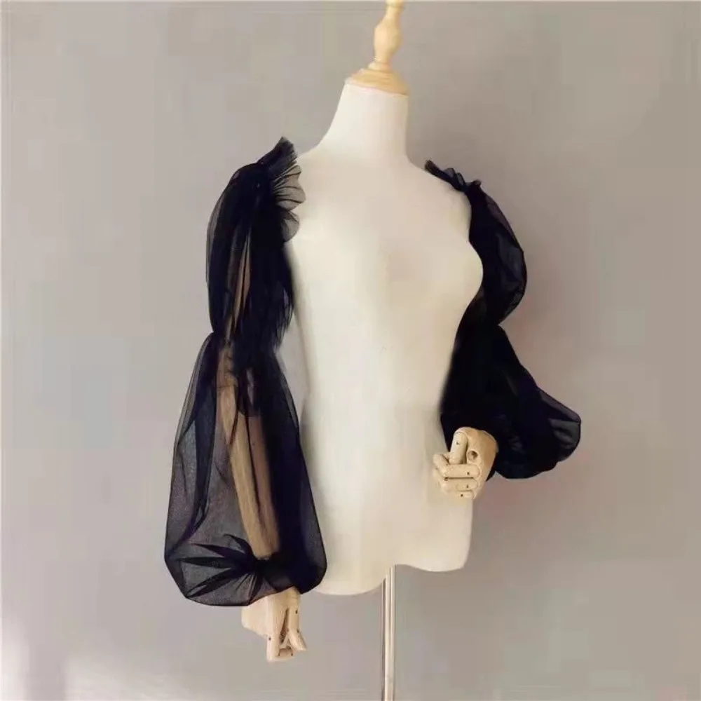 

1 пара элегантных дышащих рукавов, тонких свободных рукавов-фонариков, свадебных однотонных сетчатых рукавов для женщин