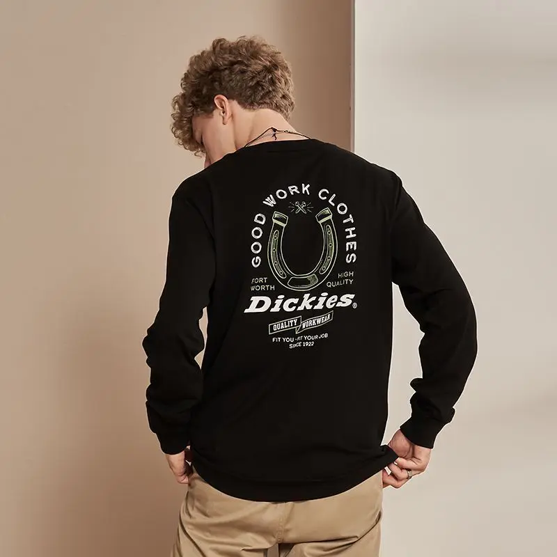 Dickies American Retro Casual Solid Color Printed Long Sleeve Sweatshirt, Unisex Streetwear Couple Top