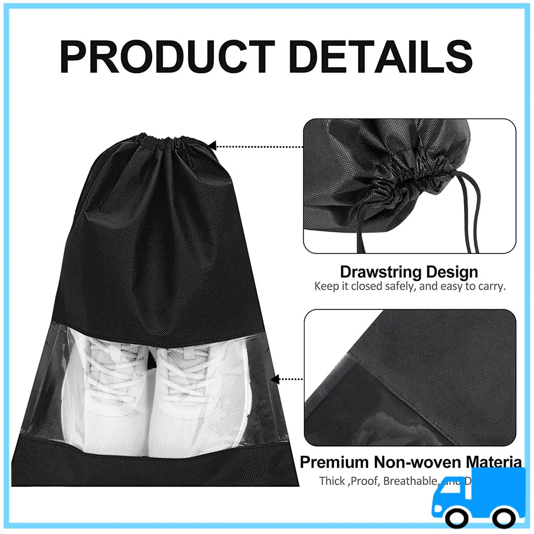 

Последние 20 шт. дорожные сумки для обуви, большие органайзеры для упаковки обуви, нетканое хранилище обуви с толстой веревкой черный + серый