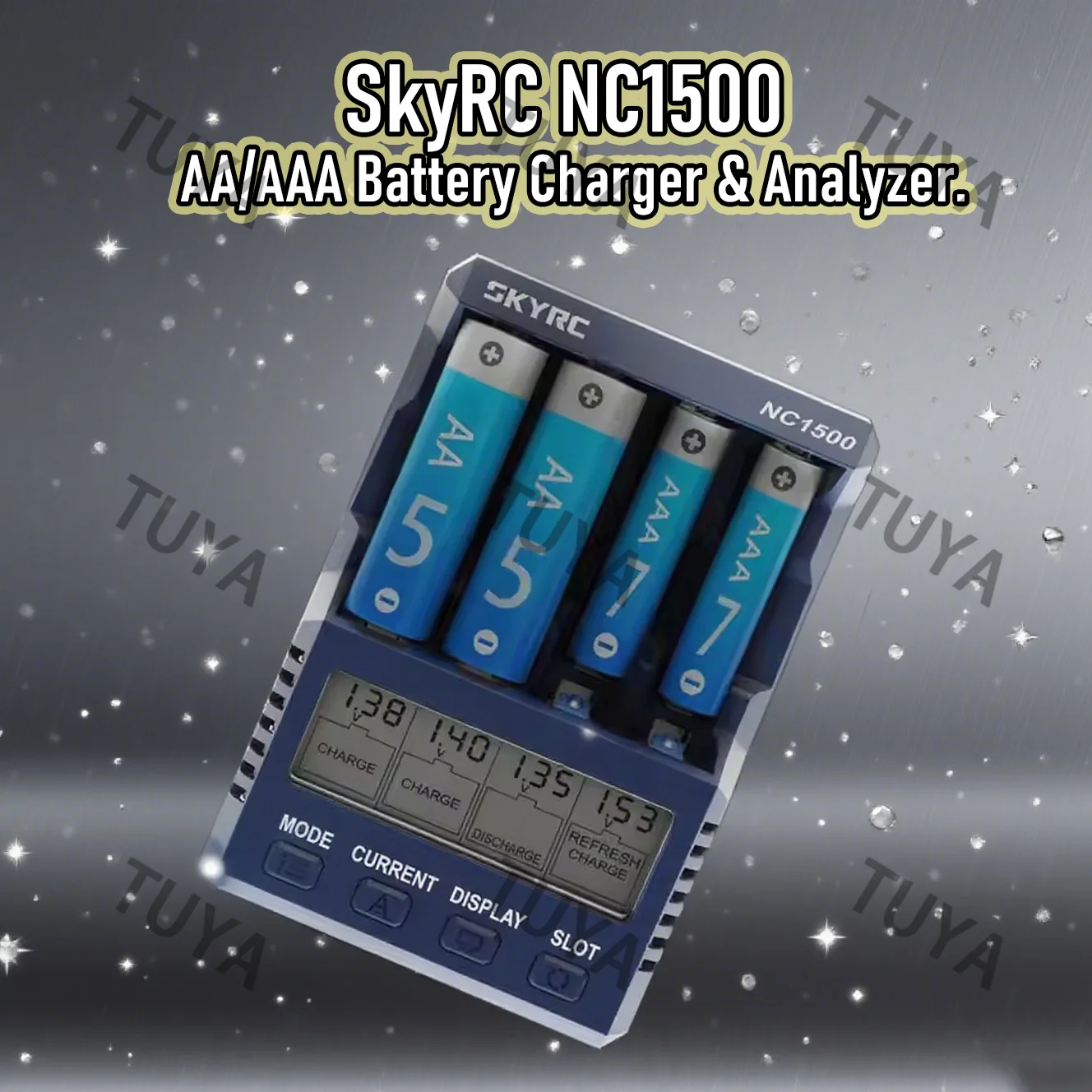 

NC1500 AA/AAA Battery Charger Analyzer - Pro Recharge Charger for 4 AA NiMH Rechargeable Batteries, Multi-Functional Batte