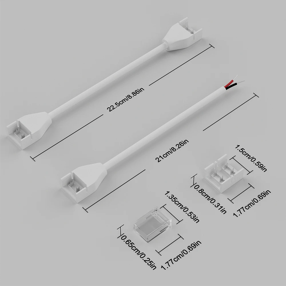 Gingsow 2 Pin Connectors for 10mm IP68 COB LED Strip Light LED Extension Transparent Gapless Combination Connector Kit