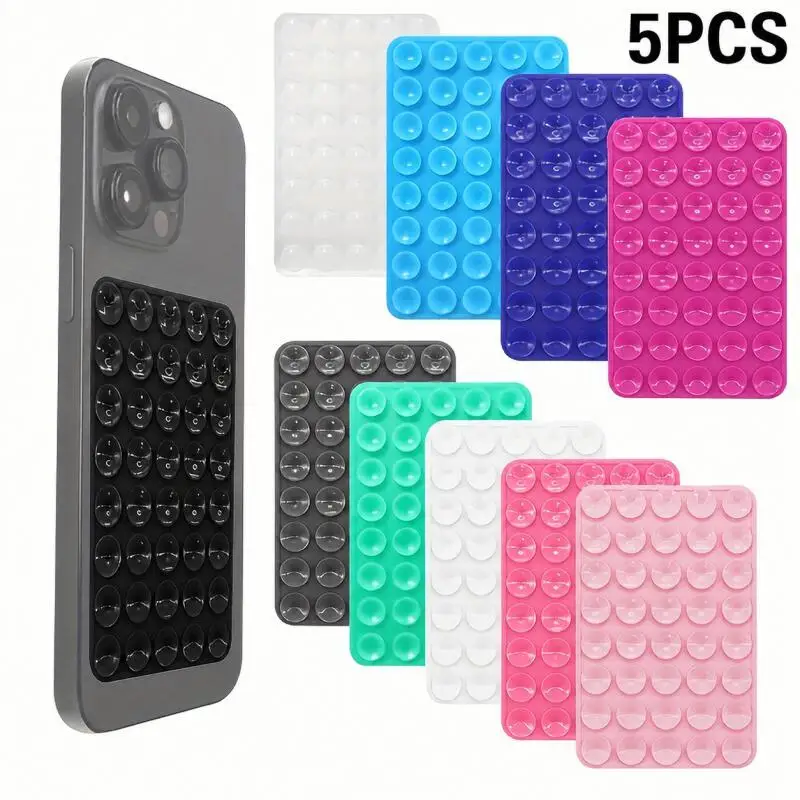 5Pcs Square Phone Back Suction Cup Pads, Removable Phone Case Back Stickers for Desk, Mirror, and Daily Use