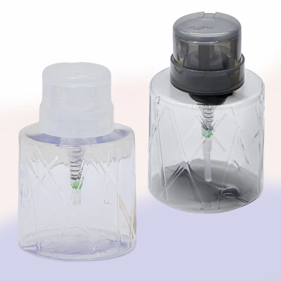 Black/Clear Refillable Lockable Nail Manicure Cleaner Makeup Remover Pump Dispenser Empty Press Bottle for Personal Use