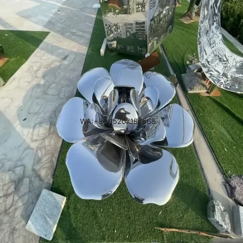 Wmwmnu Polished Art Metal Stainless Steel Flower Sculpture for Garden Decoration