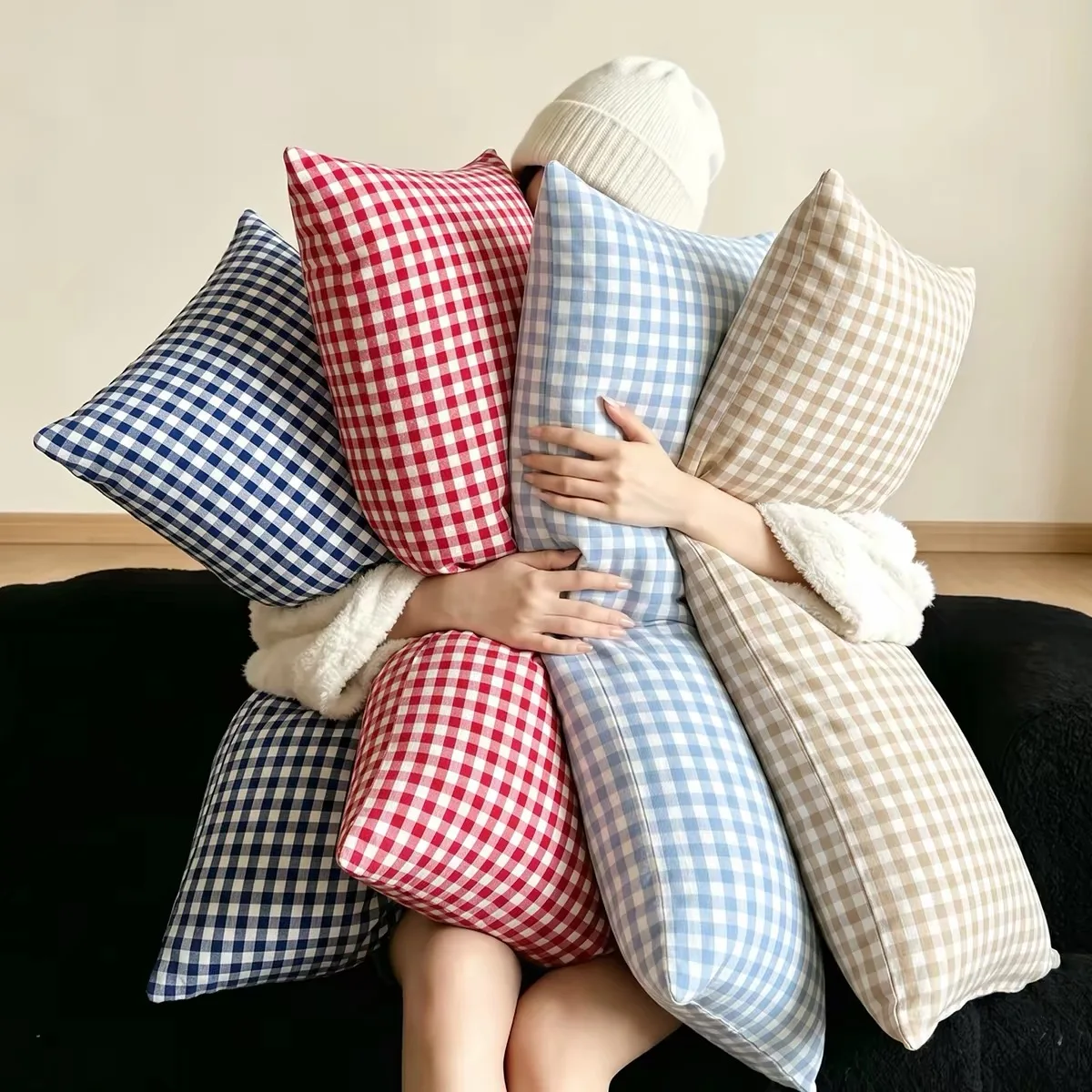 Red/Navy/Light Blue/Khaki Gingham Cushion Cover Large Size Cotton Linen Plaid Pillow Case Decorative Sofa Pillow cover
