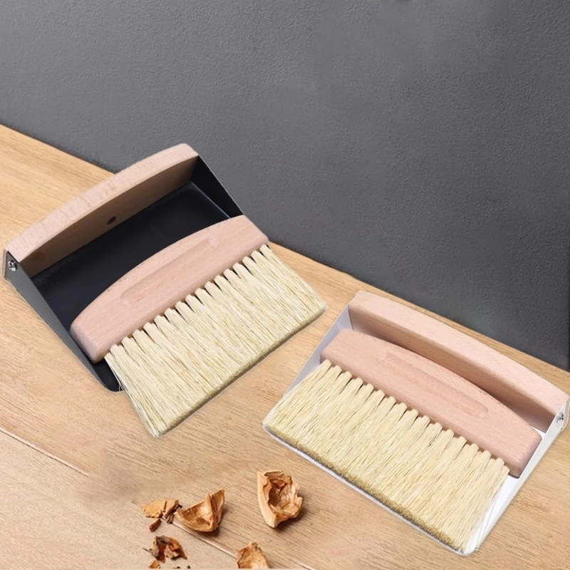 Small Beechwood Broom and Dustpan Set Efficient Cleaning Gadget with Natural Sisal Brush for Convenient Storage B03E