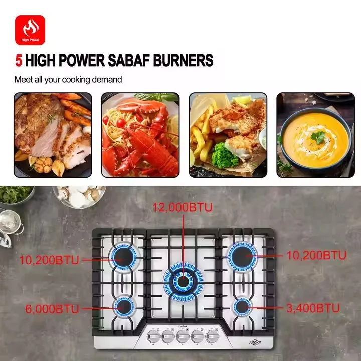 Fornello a gas da cucina a cinque teste in acciaio inossidabile transfrontaliero GPL Tavolo da cucina incorporato Fornello da tavolo incorporato