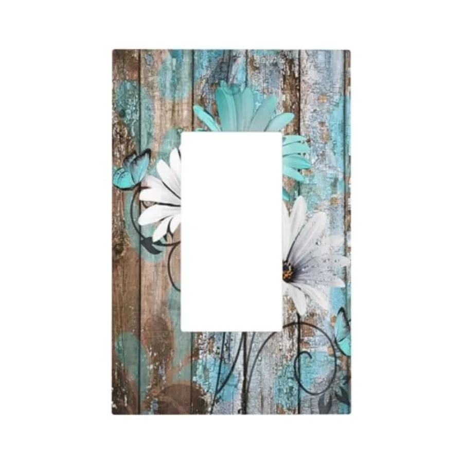 Farmhouse Rustic Flower Floral Butterfly Decorative Single Decorator/Gfci Device Wall Plate Jumbo Size Blue Wildflower Daisy El
