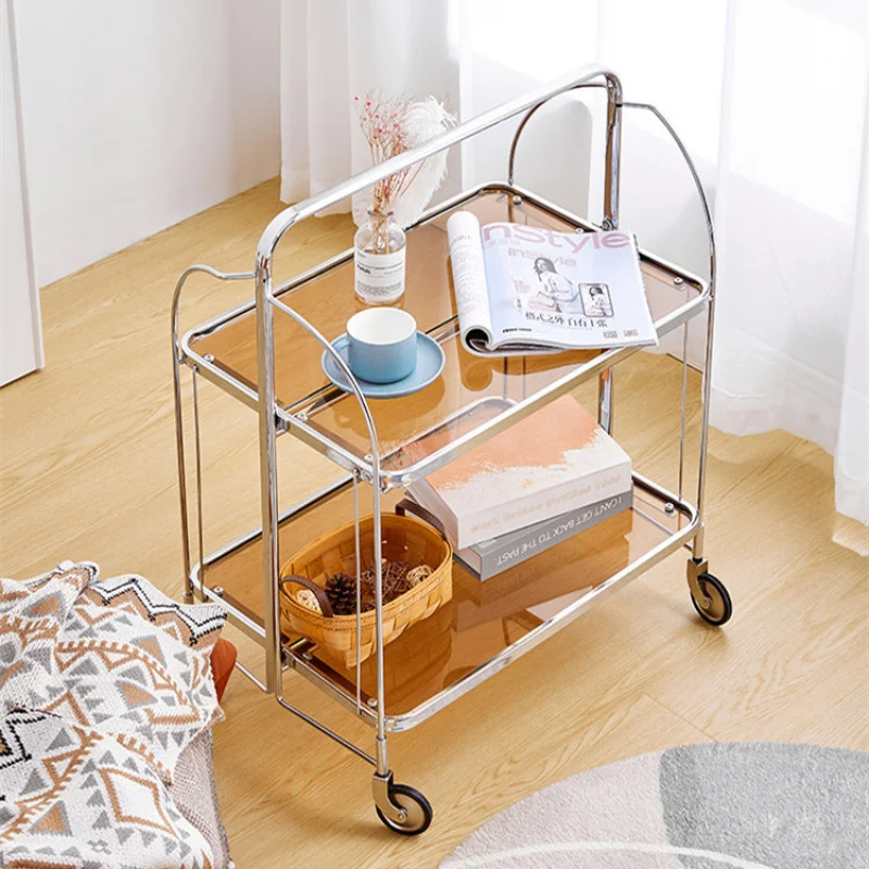 custom.New Design Stainless Steel Mobile Storage Holders Trolley Transparent Vintage Folding Party Serving Trolley Bar Cart