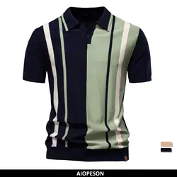 AIOPESON Brand Men's Striped Mesh Polo Shirt for High Quality Breathable Fabric Stylish Casual Male Polo Shirts ﻿