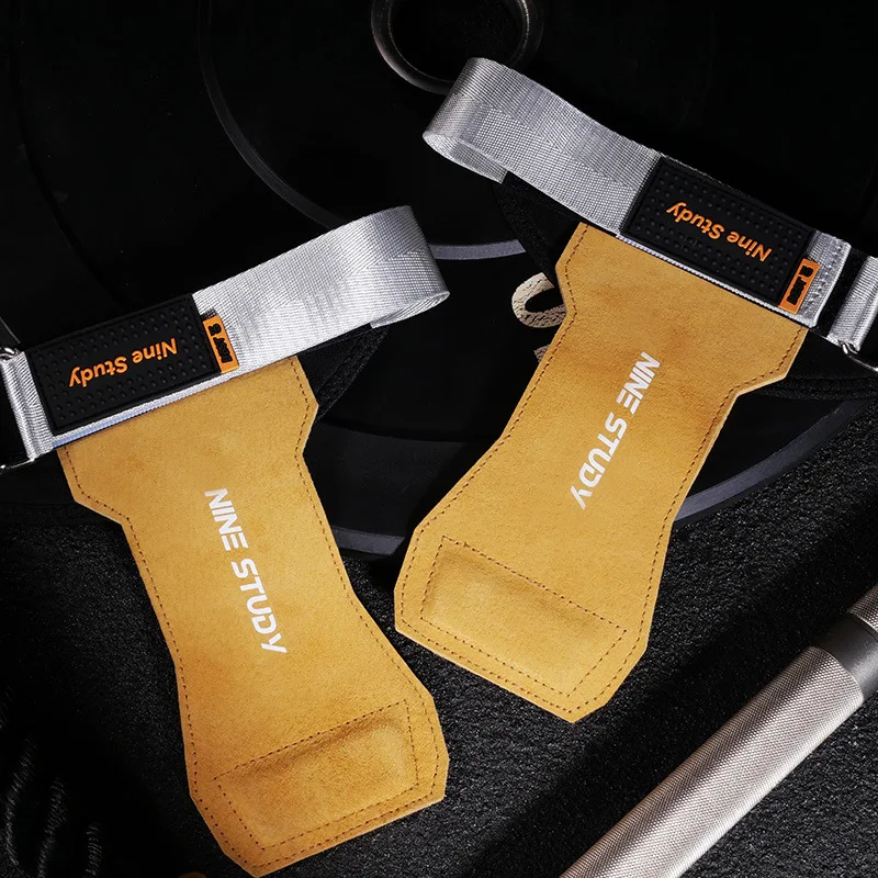 1Pair Deadlift Weightlifting Gloves Cowhide Palm Guards Pull-up Wrist Guards Horizontal Bar Pull-up Back Grip Belt Hand Guards