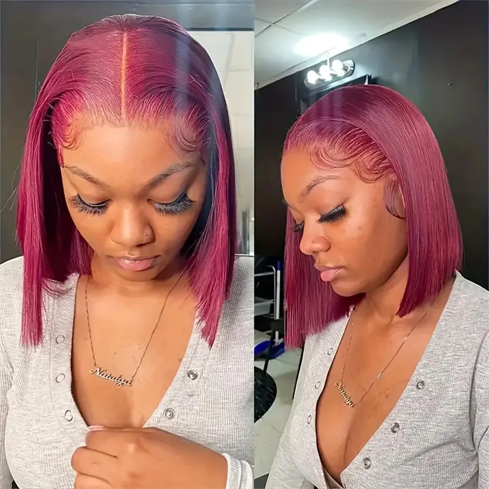 Straight Lace Bob Wigs 13x5x2 T Lace Front Bob Wigs Human Hair Burgundy Short Bob Wigs Human Hair 99j Colored Glueless Lace Wigs