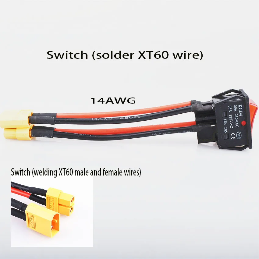 30A 12V 24V Battery Main Switch Large Current On-off with XT60/T Plug 14AWG Wire for RC Tug/Bait Boat 550 775 Brushed Motor