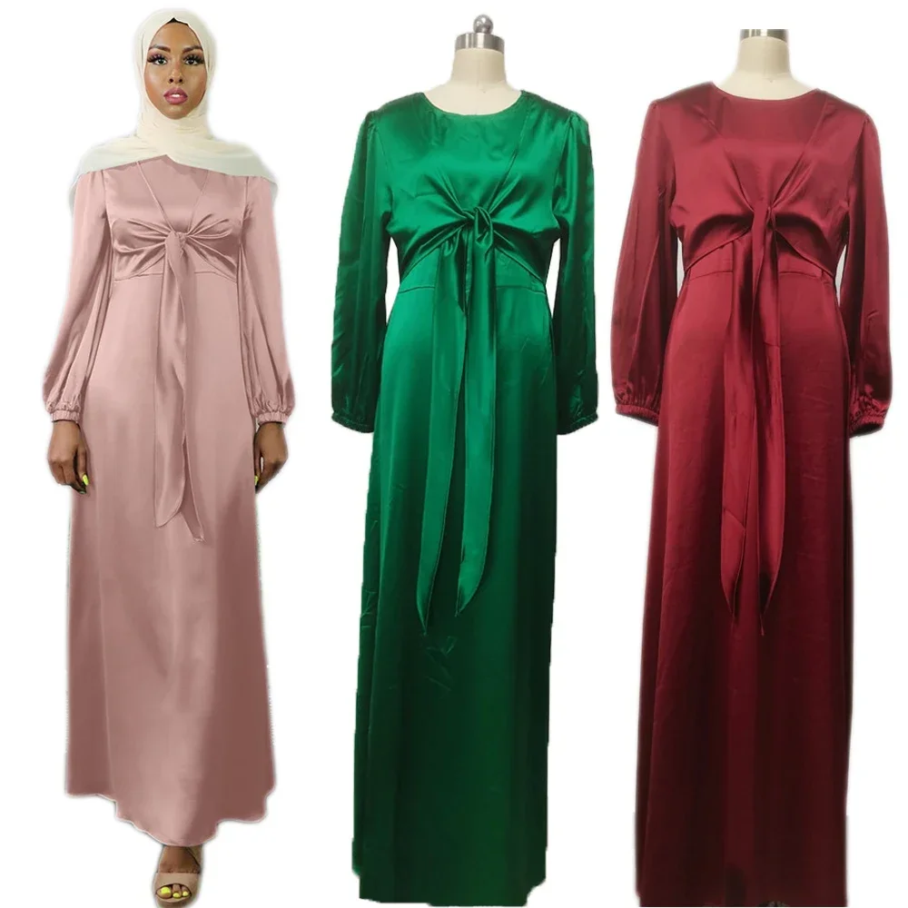 Ramadan dubai abaya turquia kaftan feminino muçulmano maxi vestido de cetim islam jalabiya marrocos caftan femme musulmane vestidos eid robe