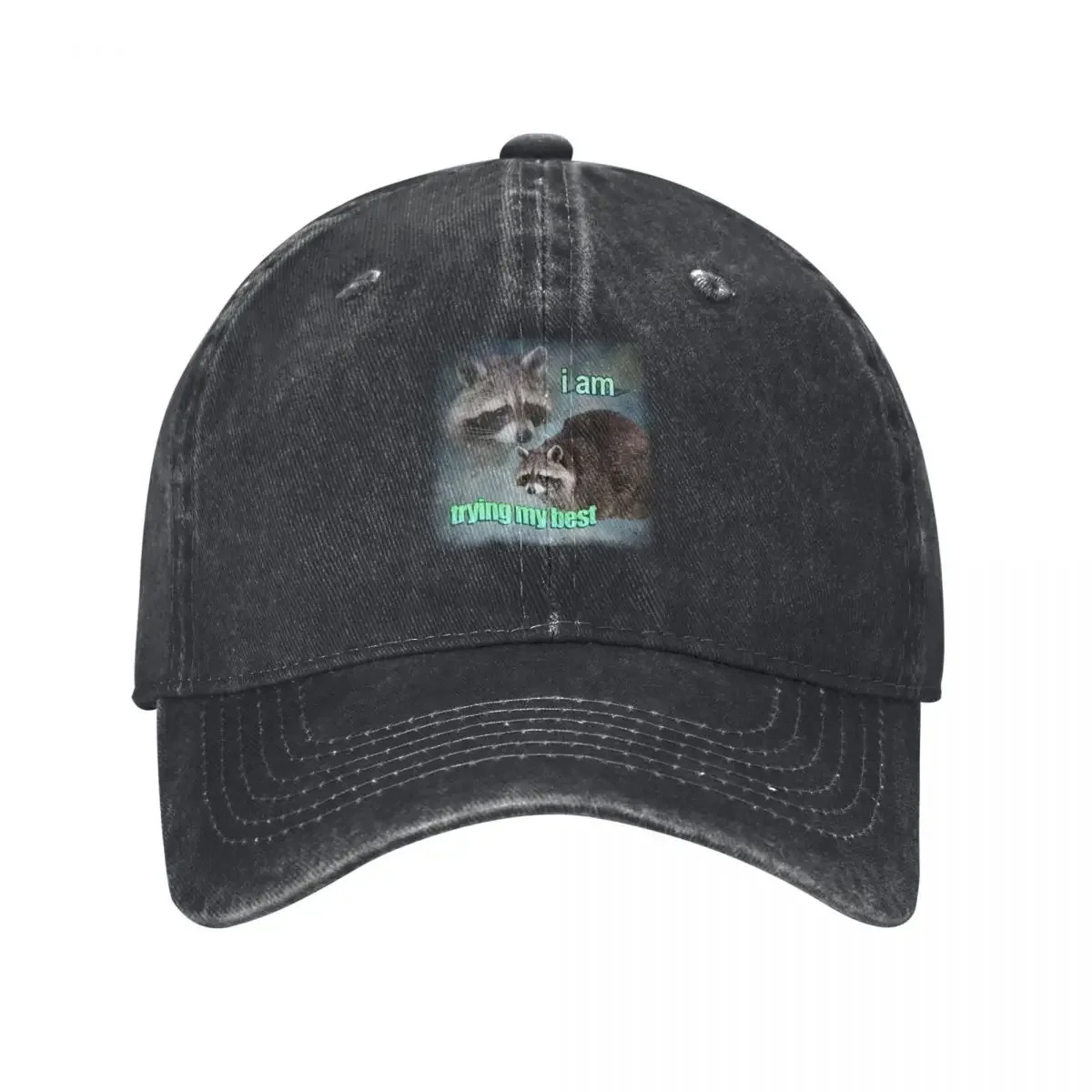 I am trying my best raccoon word art meme Baseball Cap Christmas Hat Golf Cap Big Size Hat Anime Hat Mens Hats Women's