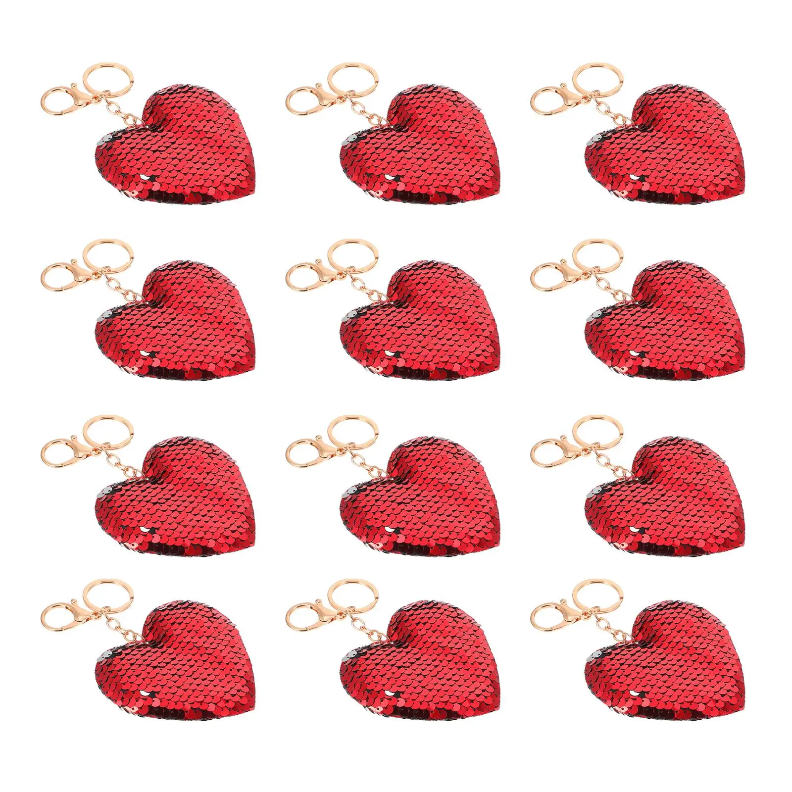 

24pcs Heart Shaped Keychains Reversible Sequins Glitter Key Rings Pendant Hanging Ornaments Valentines Day Gifts