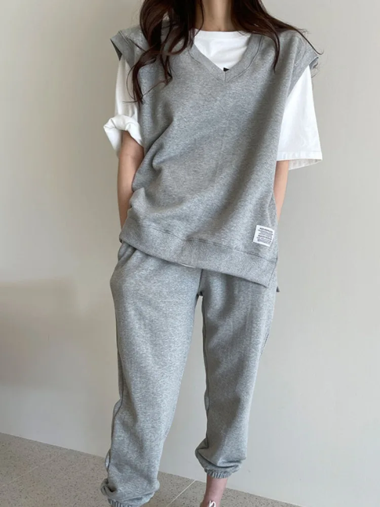 Conjunto de Top e Calças Fenas Casual com Capuz For de Fce Estilo Coreano Primavera Outono Inverno