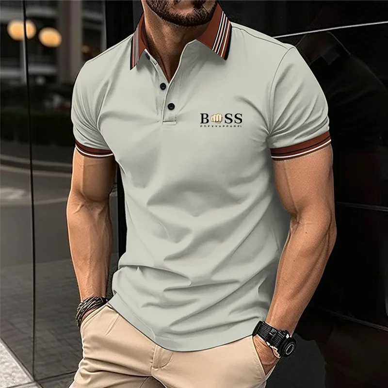 Summer new men\'s casual short sleeved fashionable business polo shirt printed collar T-shirt men\'s breathable polo shirt men\'s c