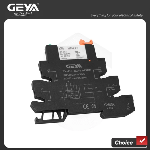 5 uds 10 Uds GEYA Din Rail módulo de relé delgado HF-41F relé de potencia de montaje PCB integrado 12V 24V 48V 110V 230V con enchufe de relé 6,2mm