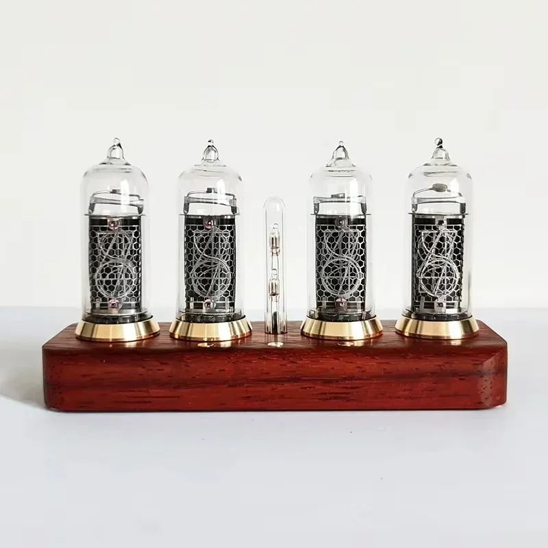 Solid Wood Base IN14 Nixie Tube Digital Table Clock True Glow Tube Desk Clocks Creative Tabletop Clocks Decoration Accessories