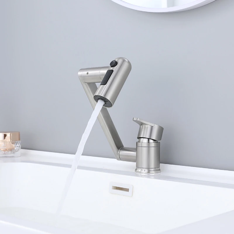 

New 304 Stainless Steel Single Hole Hot And Cold Washbasin Zhaocai Cat Universal Rotating Washbasin Faucet