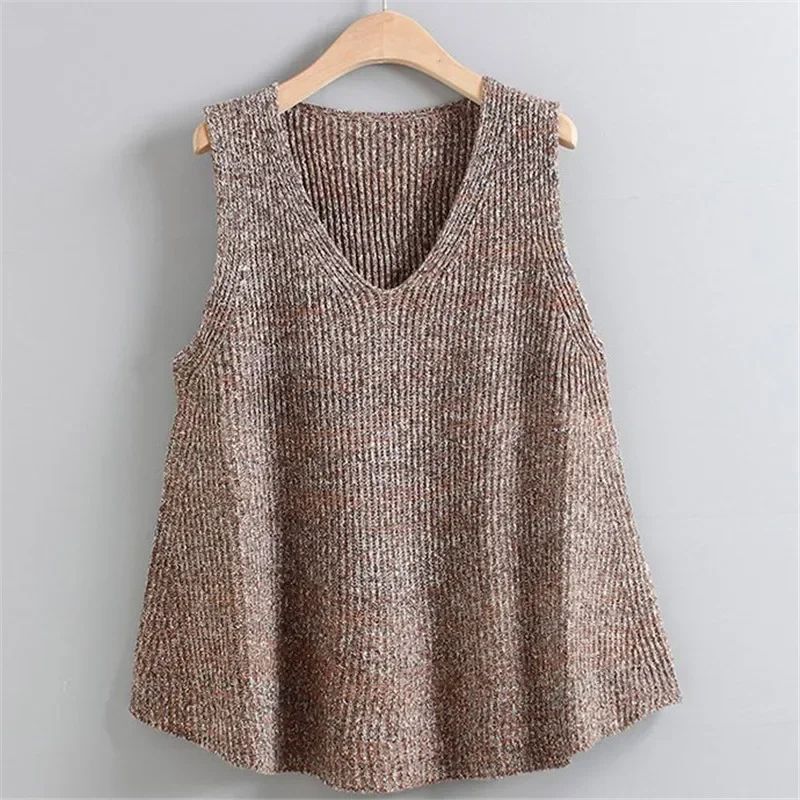 Een Versie Losse Grote Maat Pullover Wollen Trui Lente Herfst V-Hals Trui Vest Dames Mouwloze Gebreide Vest Blouse